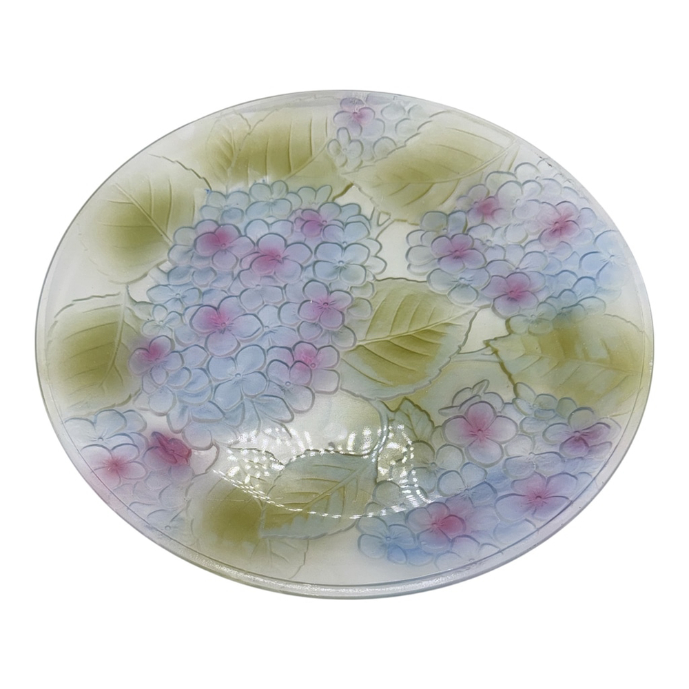 13" Round Glass Floral Platter